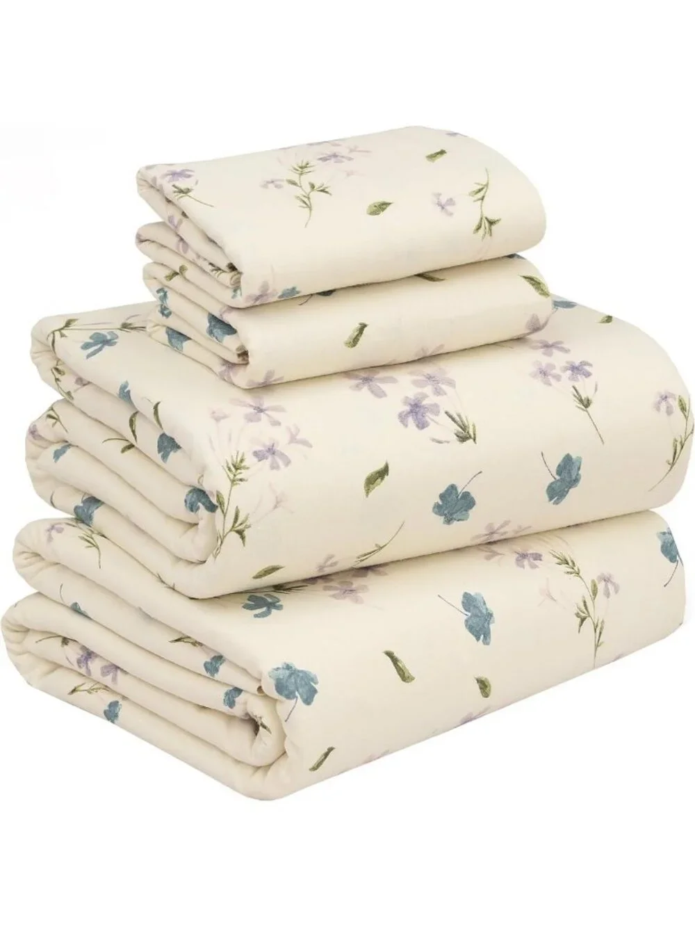 Cozy 100% Cotton Flannel Queen Sheet Set, 4 Pieces, Jasmine Floral Print